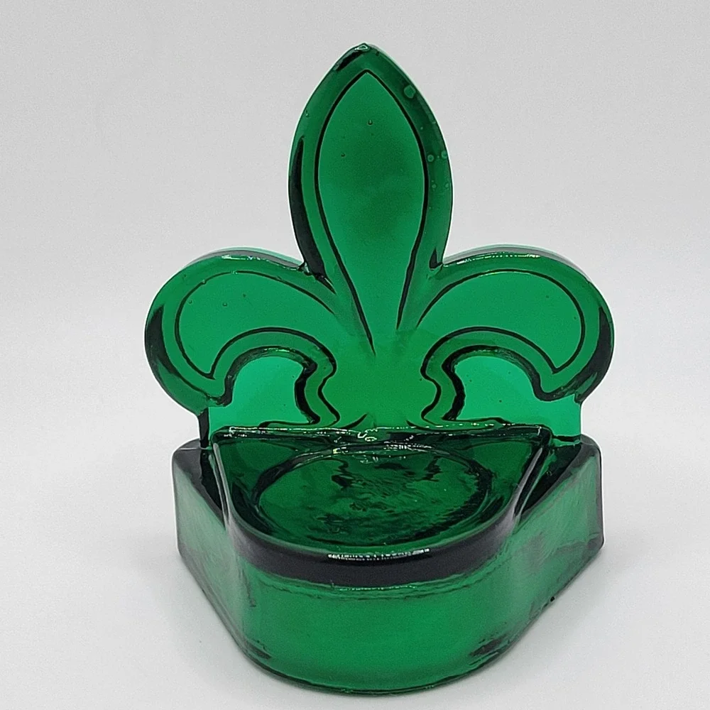 Emerald Green Glass Fleur-de-Lis Tealight Candle Holder Decor‎